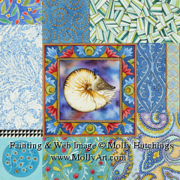 Small view of a nautilus centered in a quilt painting