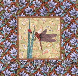 Small view of painting of hummingbird on red paisley pattern